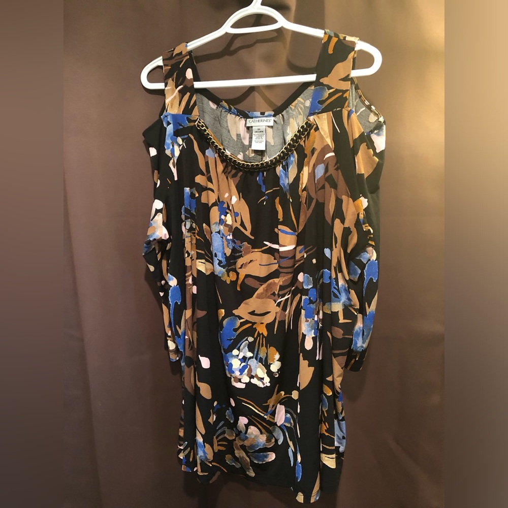 Sleek black multi coloured blouse with metal accent on collar
